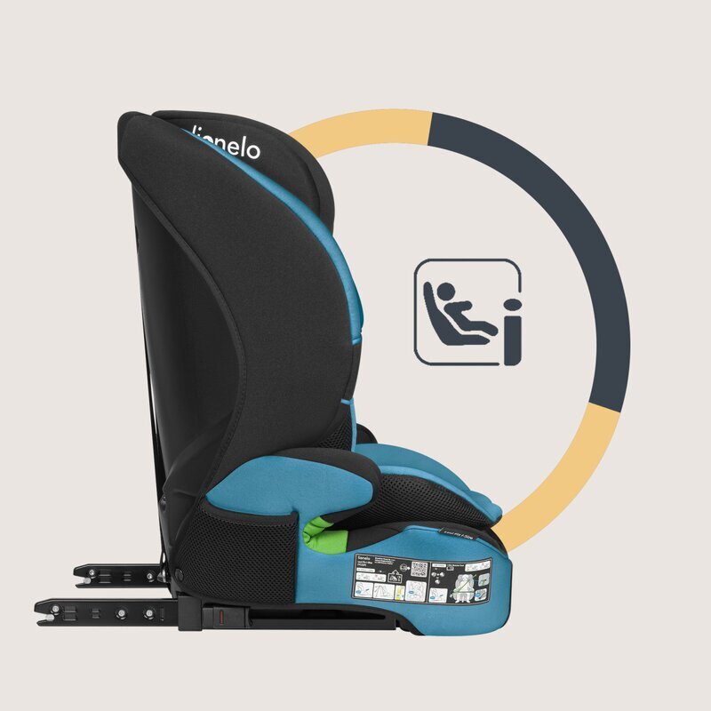 Lionelo Scaun auto pentru copii Levi Fix Albastru i-Size 76-150 cm 123 isofix + Top Tether tetiera reglabila testat la impact conform cu R129