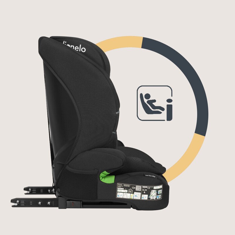 Lionelo Scaun auto pentru copii Levi Fix Negru i-Size 76-150 cm 123 isofix + Top Tether tetiera reglabila testat la impact conform cu R129