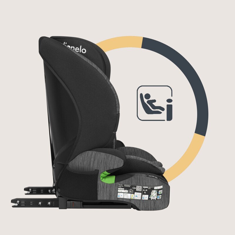 Lionelo Scaun auto pentru copii Levi Fix NegruGri i-Size 76-150 cm 123 isofix + Top Tether tetiera reglabila testat la impact conform cu R129