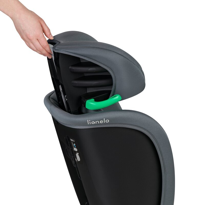 Lionelo Scaun auto pliabil Orin Gri Grafit i-Size 100-150 cm tetiera reglabila in 14 pozitii spatar in 4 pozitii isofix+Top Tether sezut ergonomic husa transport suport sticla