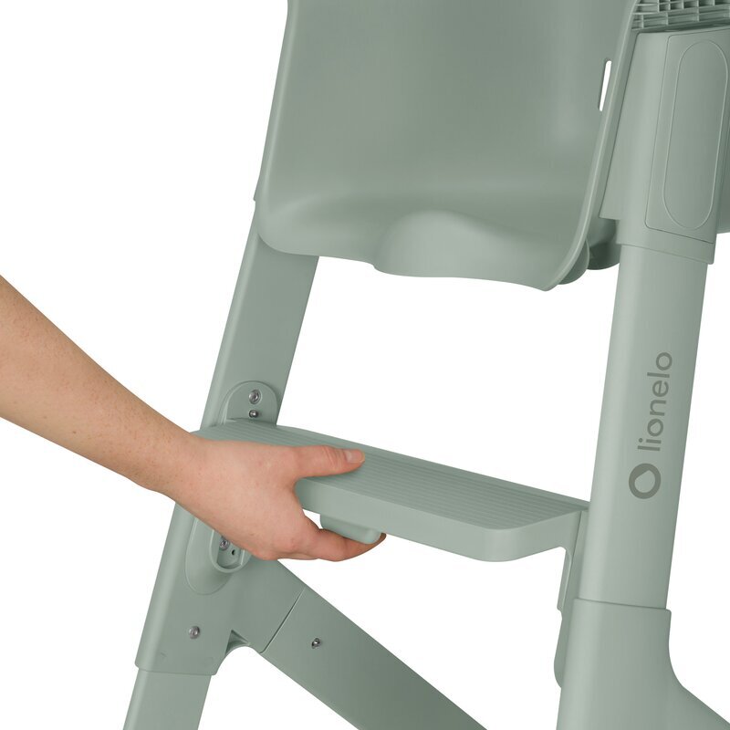 Lionelo Scaun de masa Beny Verde cu suport pentru picioare tavita ajustabila in 2 pozitii insertie moale centuri in 3 puncte sustine 15 kg 6 luni+