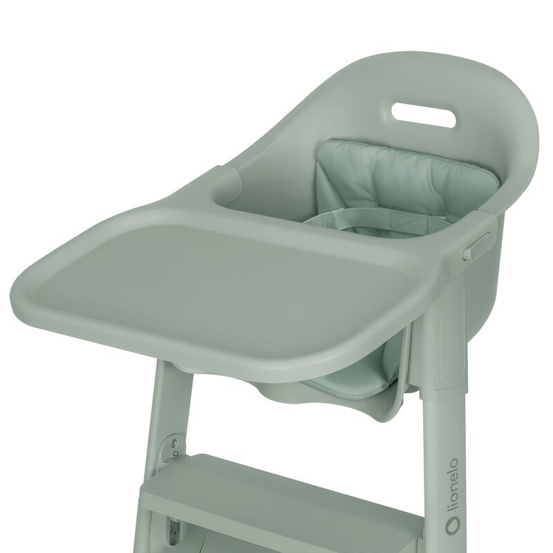 Lionelo Scaun de masa Beny Verde cu suport pentru picioare tavita ajustabila in 2 pozitii insertie moale centuri in 3 puncte sustine 15 kg 6 luni+