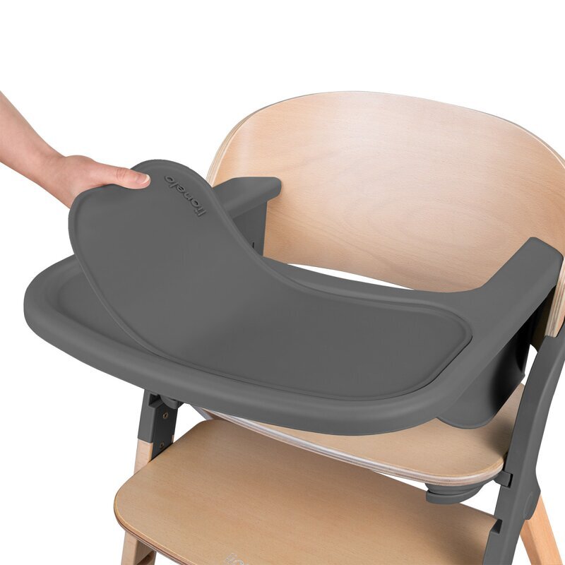 Lionelo Scaun de masa multifunctional Megan din lemn de fag 6 luni- adult reglabil pe inaltime husa impermeabila tavita silicon suport de picioare reglabil greutate maxima 110 Kg Gri