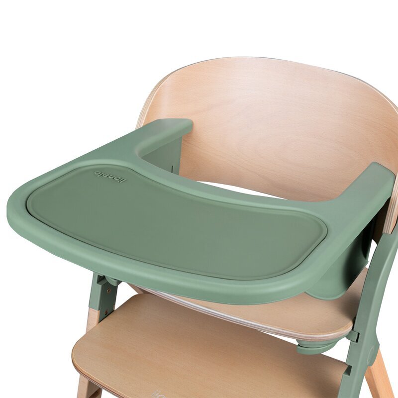 Lionelo Scaun de masa multifunctional Megan din lemn de fag 6 luni- adult reglabil pe inaltime husa impermeabila tavita silicon suport de picioare reglabil greutate maxima 110 Kg Verde