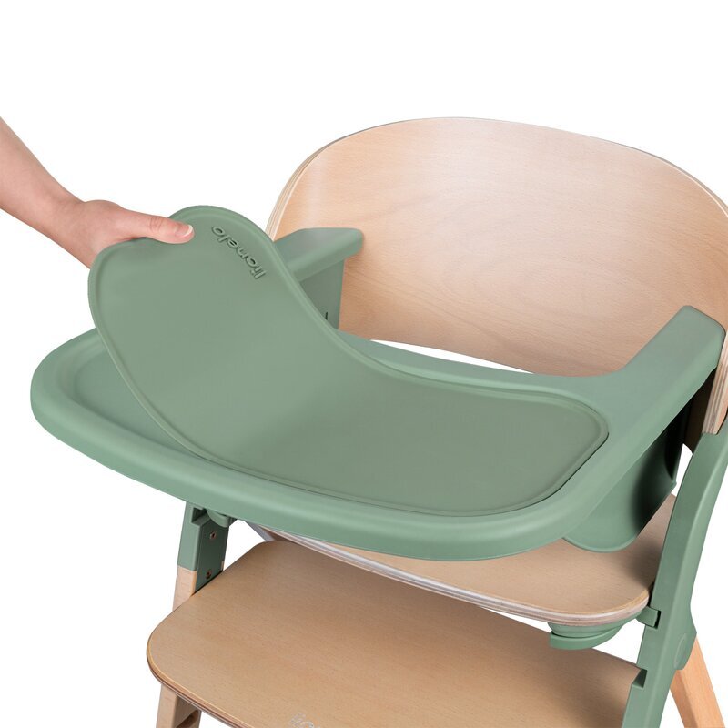Lionelo Scaun de masa multifunctional Megan din lemn de fag 6 luni- adult reglabil pe inaltime husa impermeabila tavita silicon suport de picioare reglabil greutate maxima 110 Kg Verde