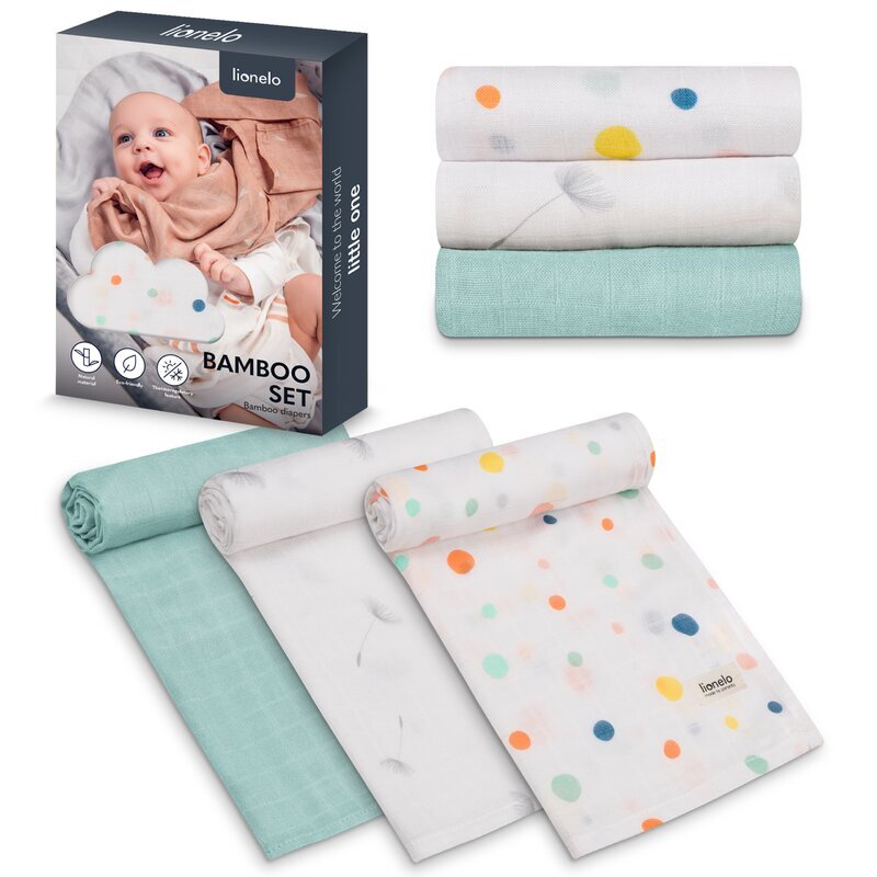 Lionelo Set 3 museline Dot din bambus 70x70 cm Multicolor