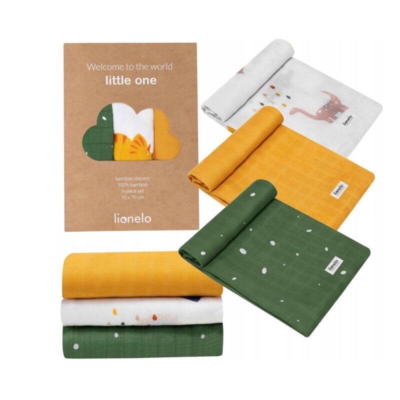 Lionelo Set 3 scutece multifunctionale Dino din bambus 70x70 cm multicolor
