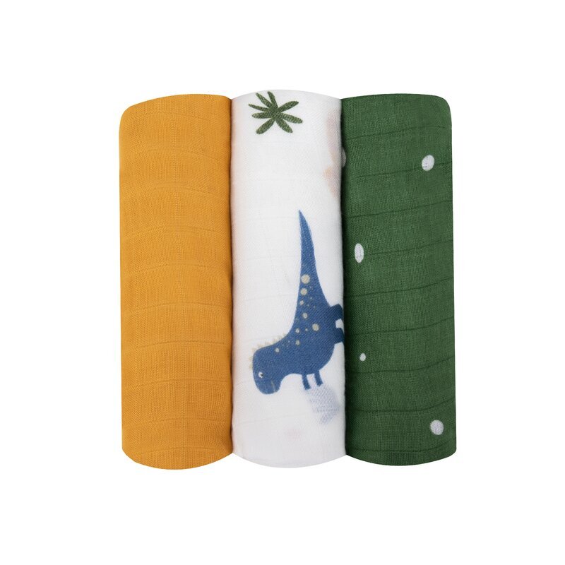 Lionelo Set 3 scutece multifunctionale Dino din bambus 70x70 cm multicolor