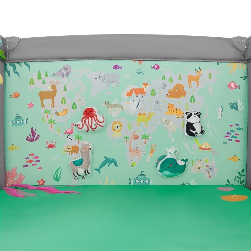 Lionelo Tarc de joaca Mille Plus Verde pliabil include saltea 4 jucarii cu velcro manere textile 100x100x77 cm