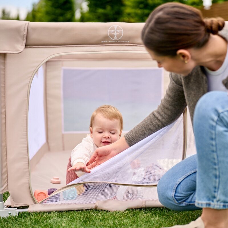 Lionelo Tarc de joaca pentru copii Florence Easy Fold 150x180x75 cm pliere depliere automata include geanta de transport din plasa cu doua intrari laterale 0-48 luni Conform cu EN12227 Gri