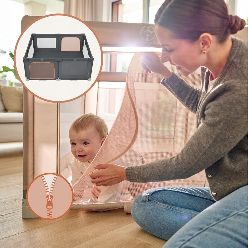 Lionelo Tarc de joaca pentru copii Florence Easy Fold 150x180x75 cm pliere depliere automata include geanta de transport din plasa cu doua intrari laterale 0-48 luni Conform cu EN12227 Gri
