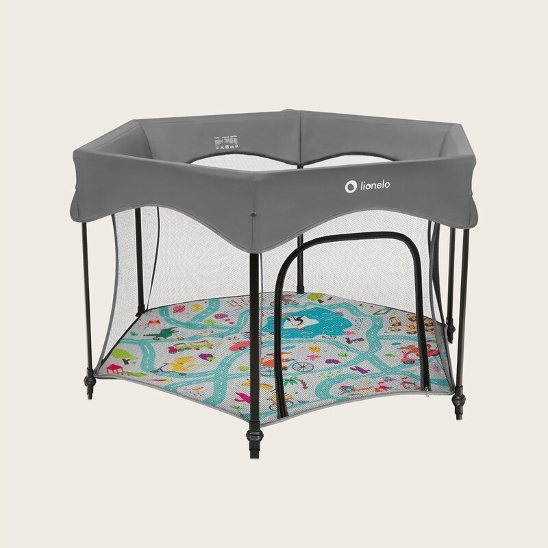 Lionelo Tarc de joaca Roel Plus Multicolor pliere ultra-compacta sistem LockGuard impotriva plierii accidentale geanta de transport conform cu EN 122272010 134x134x74 cm 6 luni+