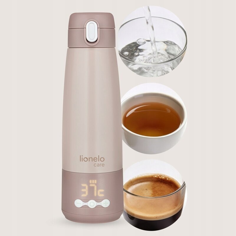 Lionelo Termos inteligent cu incalzire ThermUp Bottle Roz nude mentine temperatura constructie vidata cu 5 straturi capacitate 350 ml USB-C 5 setari de temperatura 37-55C