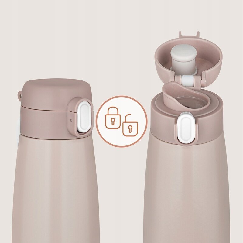 Lionelo Termos inteligent cu incalzire ThermUp Bottle Roz nude mentine temperatura constructie vidata cu 5 straturi capacitate 350 ml USB-C 5 setari de temperatura 37-55C