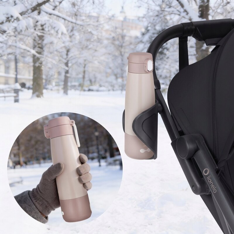 Lionelo Termos inteligent cu incalzire ThermUp Bottle Roz nude mentine temperatura constructie vidata cu 5 straturi capacitate 350 ml USB-C 5 setari de temperatura 37-55C
