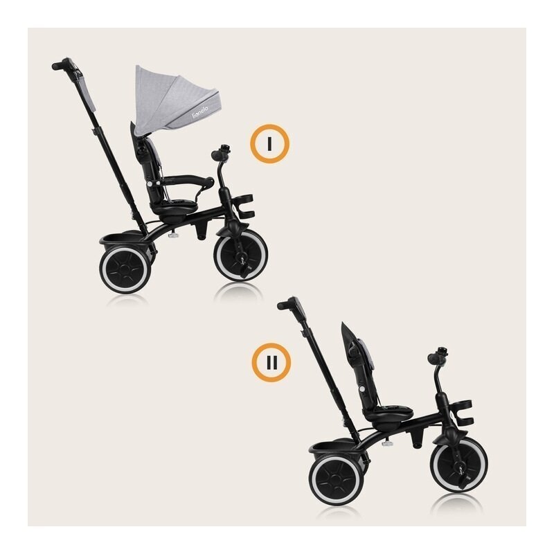 Lionelo Tricicleta pentru copii Berry Gri 2 in 1 multifunctionala rotire 360 grade functie de roata libera utilizare pana la 5 ani constructie din otel conform cu standardul EN71