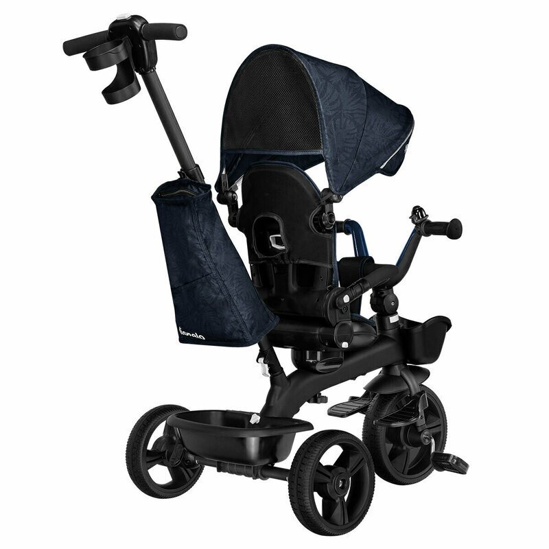 Lionelo Tricicleta pentru copii Kori Blue Navy cu scaun reversibil rotire 360 grade ultrapliabila suport de picioare control al directiei conform cu standardul european de securitate EN71
