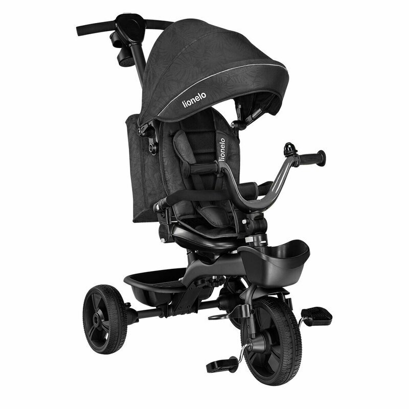 Lionelo Tricicleta pentru copii Kori Grey Stone cu scaun reversibil rotire 360 grade ultrapliabila suport de picioare control al directiei conform cu standardul european de securitate EN71