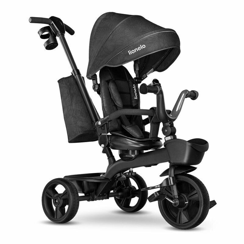 Lionelo Tricicleta pentru copii Kori Grey Stone cu scaun reversibil rotire 360 grade ultrapliabila suport de picioare control al directiei conform cu standardul european de securitate EN71