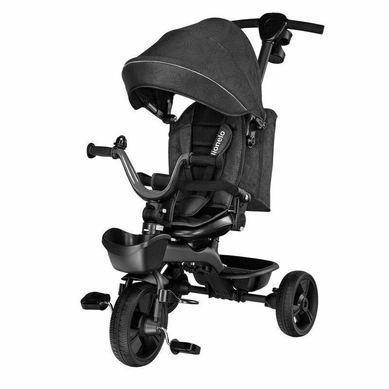Lionelo Tricicleta pentru copii Kori Grey Stone cu scaun reversibil rotire 360 grade ultrapliabila suport de picioare control al directiei conform cu standardul european de securitate EN71