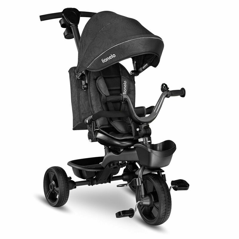 Lionelo Tricicleta pentru copii Kori Grey Stone cu scaun reversibil rotire 360 grade ultrapliabila suport de picioare control al directiei conform cu standardul european de securitate EN71