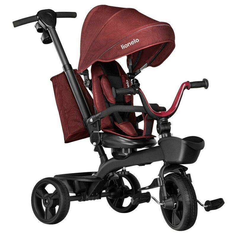 Lionelo Tricicleta pentru copii Kori Red Burgundy cu scaun reversibil rotire 360 grade ultrapliabila suport de picioare control al directiei conform cu standardul european de securitate EN71