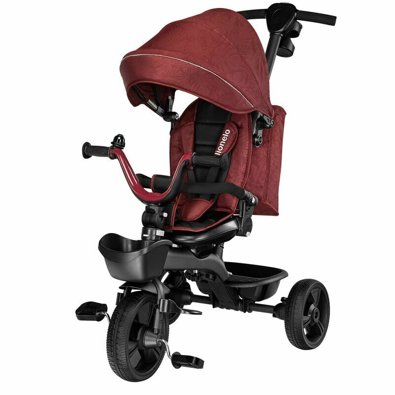 Lionelo Tricicleta pentru copii Kori Red Burgundy cu scaun reversibil rotire 360 grade ultrapliabila suport de picioare control al directiei conform cu standardul european de securitate EN71