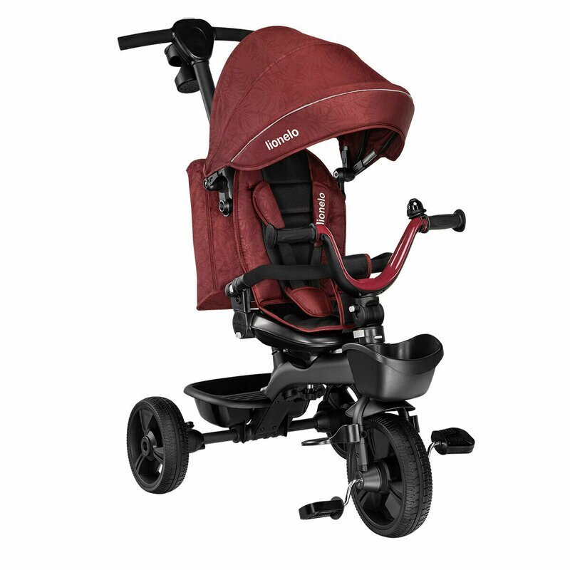 Lionelo Tricicleta pentru copii Kori Red Burgundy cu scaun reversibil rotire 360 grade ultrapliabila suport de picioare control al directiei conform cu standardul european de securitate EN71