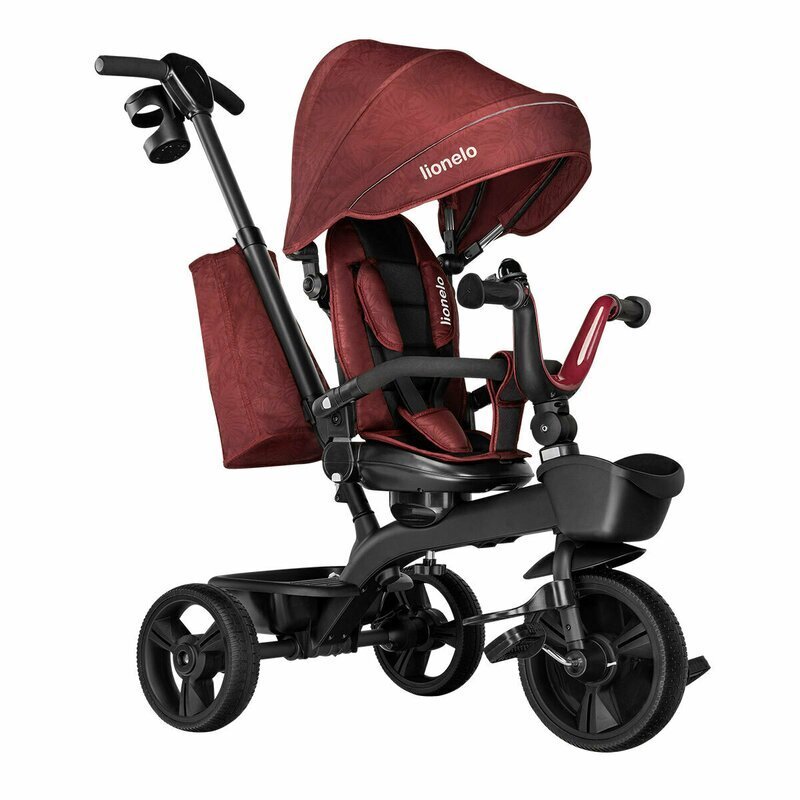 Lionelo Tricicleta pentru copii Kori Red Burgundy cu scaun reversibil rotire 360 grade ultrapliabila suport de picioare control al directiei conform cu standardul european de securitate EN71