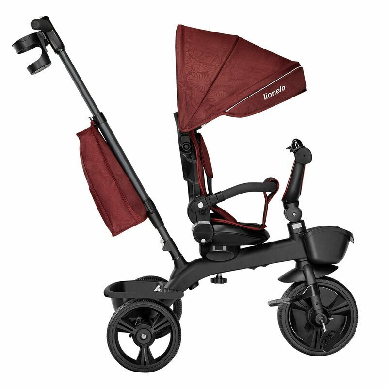 Lionelo Tricicleta pentru copii Kori Red Burgundy cu scaun reversibil rotire 360 grade ultrapliabila suport de picioare control al directiei conform cu standardul european de securitate EN71