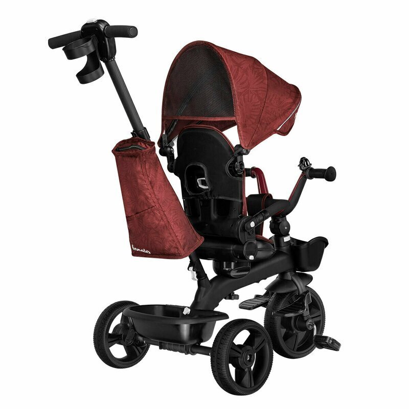 Lionelo Tricicleta pentru copii Kori Red Burgundy cu scaun reversibil rotire 360 grade ultrapliabila suport de picioare control al directiei conform cu standardul european de securitate EN71