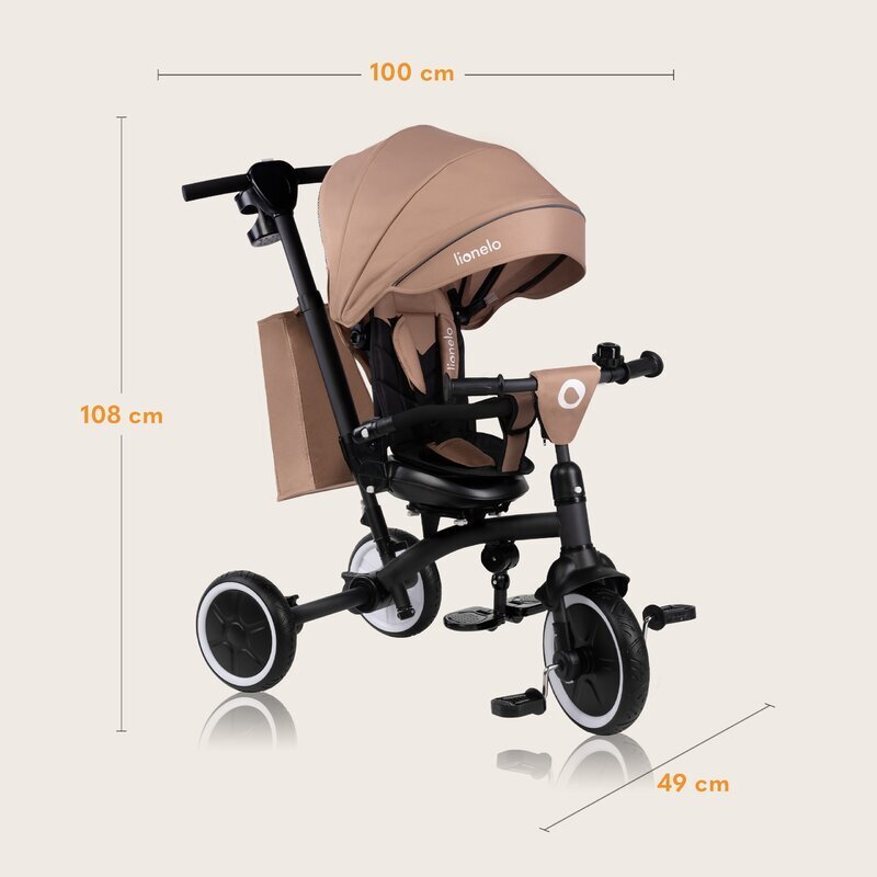 Lionelo Tricicleta pentru copii Tris Plus Bej Ultrapliabila Multifunctionala Pana la 25 kg Inclinare spatar in fata si in spate Suport picioare Control al directiei Scaun reversibil Rotire 360 grade Conform cu EN71