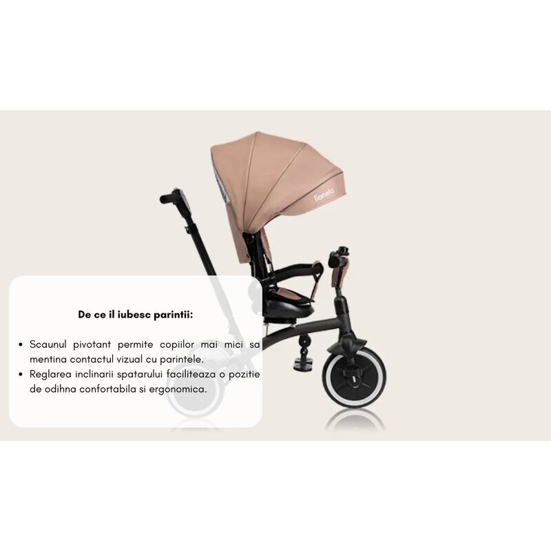 Lionelo Tricicleta pentru copii Tris Plus Bej Ultrapliabila Multifunctionala Pana la 25 kg Inclinare spatar in fata si in spate Suport picioare Control al directiei Scaun reversibil Rotire 360 grade Conform cu EN71