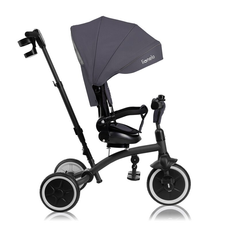 Lionelo Tricicleta pentru copii Tris Plus Gri Ultrapliabila Multifunctionala Pana la 25 kg Inclinare spatar in fata si in spate Suport picioare Control al directiei Scaun reversibil Rotire 360 grade Conform cu EN71