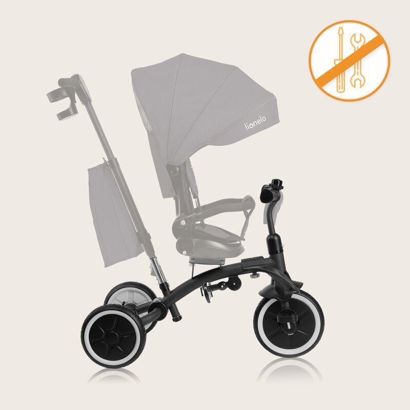 Lionelo Tricicleta pentru copii Tris Plus Gri Ultrapliabila Multifunctionala Pana la 25 kg Inclinare spatar in fata si in spate Suport picioare Control al directiei Scaun reversibil Rotire 360 grade Conform cu EN71