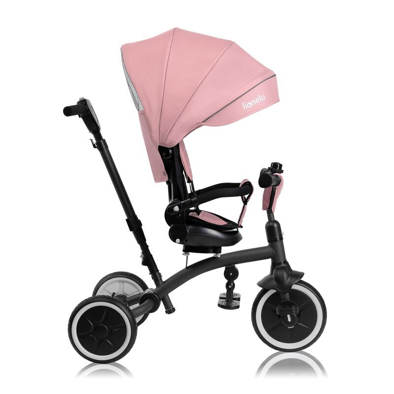 Lionelo Tricicleta pentru copii Tris Plus Roz Ultrapliabila Multifunctionala Pana la 25 kg Inclinare spatar in fata si in spate Suport picioare Control al directiei Scaun reversibil Rotire 360 grade Conform cu EN71