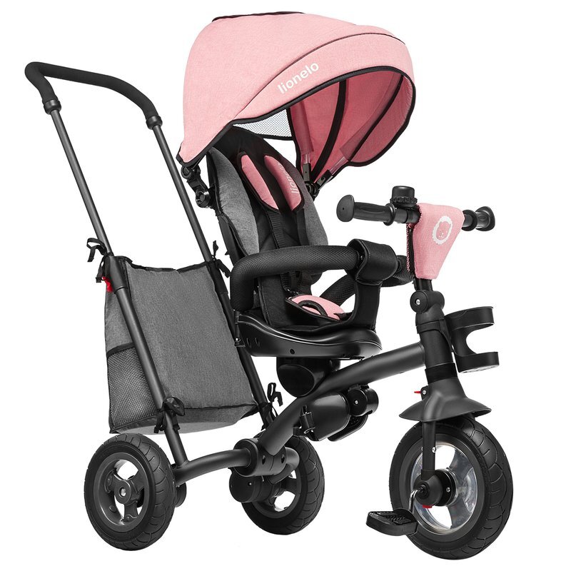 Lionelo Tricicleta pentru copii Tris RozGri Ultrapliabila Multifunctionala Mecanism de pedalare libera Suport picioare Control al directiei Scaun reversibil Rotire 360 grade Conform cu standardul european de securitate EN71