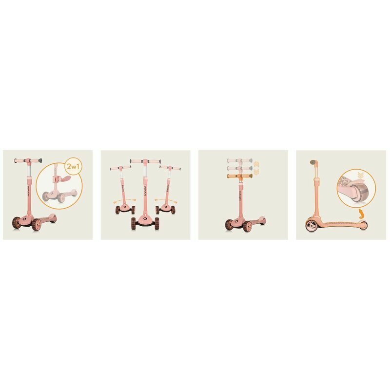 Lionelo Trotineta Franky roz cu 3 roti LED multifunctionala pliabila scaun reglabil si detasabil ghidon reglabil greutate suportata 50 kg