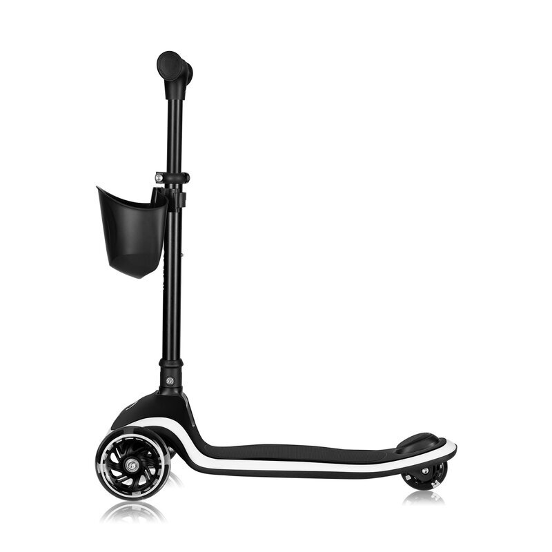 Lionelo Trotineta pentru copii Mey Negru ultrapliabila cu lumini si cosulet maner ajustabil pe inaltime 3 ani+ pana la 50 kg ultra usor 2.8 kg conform cu standardul EN71-123 certificata Intertek