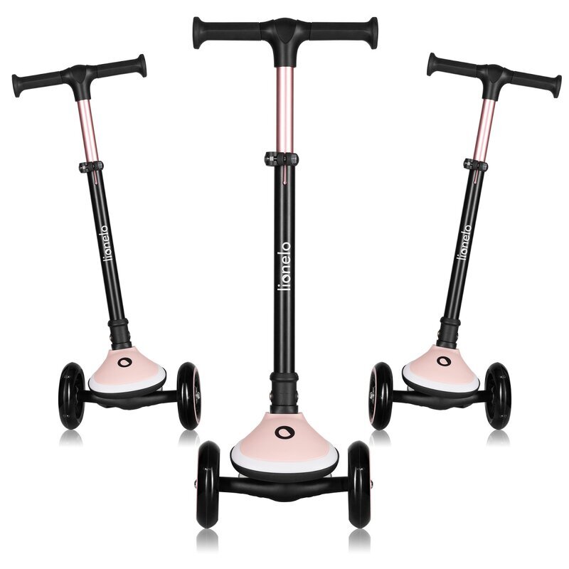 Lionelo Trotineta pentru copii Mey Roz ultrapliabila cu lumini si cosulet maner ajustabil pe inaltime 3 ani+ pana la 50 kg ultra usor 2.8 kg conform cu standardul EN71-123 certificata Intertek