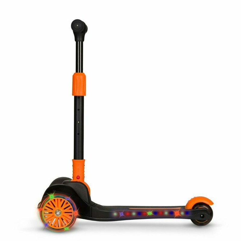 Lionelo Trotineta Timy PortocaliuNegru cu 3 roti LED ghidon reglabil pliabila platforma antiderapanta greutate suportata 50 kg varsta 3 ani+