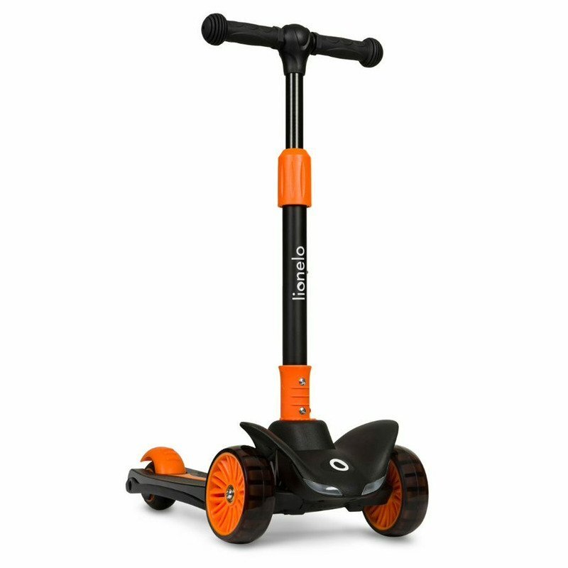 Lionelo Trotineta Timy PortocaliuNegru cu 3 roti LED ghidon reglabil pliabila platforma antiderapanta greutate suportata 50 kg varsta 3 ani+