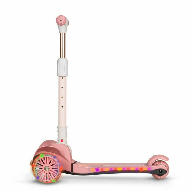 Lionelo Trotineta Timy Roz cu 3 roti LED ghidon reglabil pliabila platforma antiderapanta greutate suportata 50 kg varsta 3 ani+