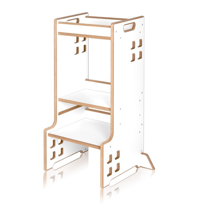 Lionelo Turn de invatare Montessori Cass Alb functie de raft pentru carti pana la 30 kg 1-6 ani din MDF si furnir 3 trepte de inaltime