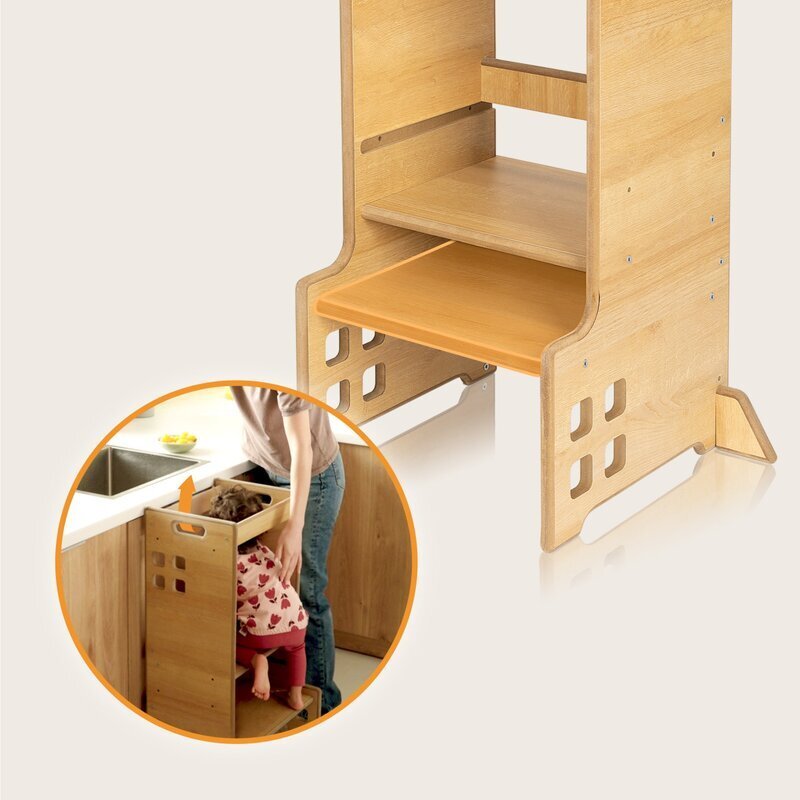 Lionelo Turn de invatare Montessori Cass Alb functie de raft pentru carti pana la 30 kg 1-6 ani din MDF si furnir 3 trepte de inaltime