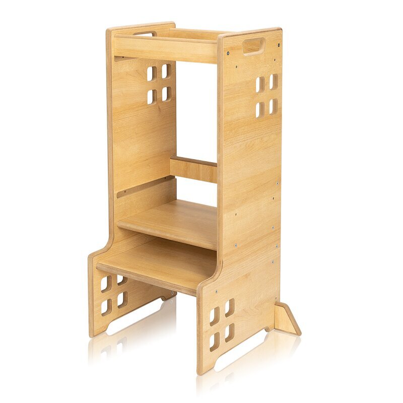 Lionelo Turn de invatare Montessori Cass Natur functie de raft pentru carti pana la 30 kg 1-6 ani din MDF si furnir 3 trepte de inaltime