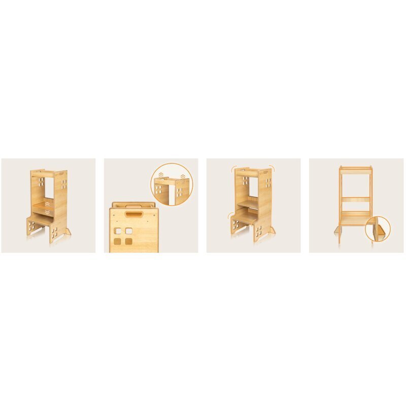 Lionelo Turn de invatare Montessori Cass Natur functie de raft pentru carti pana la 30 kg 1-6 ani din MDF si furnir 3 trepte de inaltime
