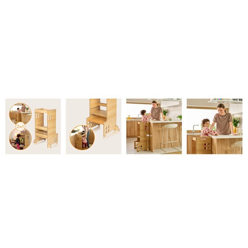 Lionelo Turn de invatare Montessori Cass Natur functie de raft pentru carti pana la 30 kg 1-6 ani din MDF si furnir 3 trepte de inaltime
