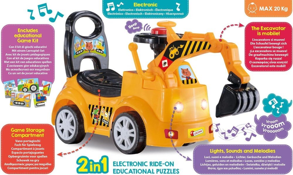 LISCIANI Masinuta pentru copii Ride On 2 in 1 Buldozer cu lumini si efecte sonore