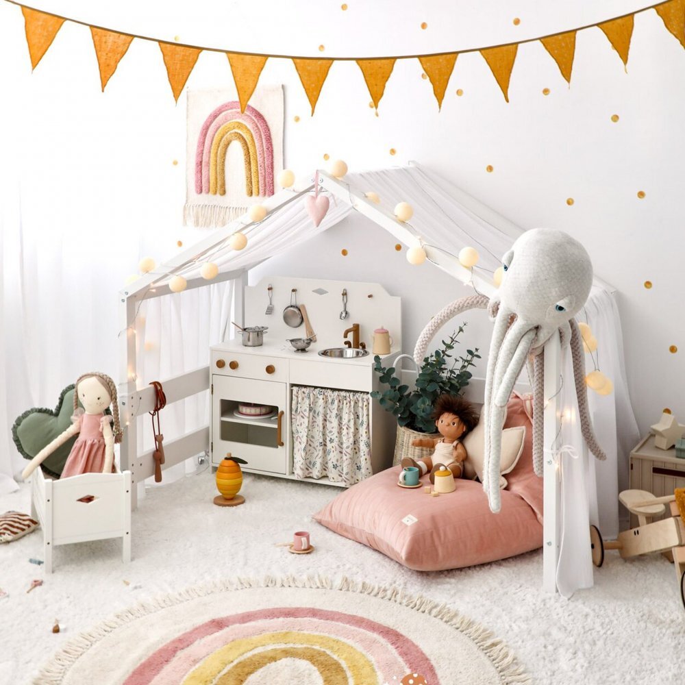 Little Amy Baldachin muselina pentru pat tip casuta Alb 300 cm